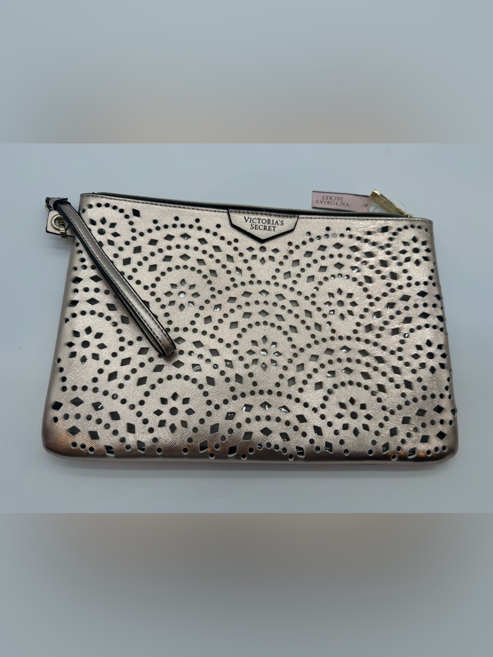 Victoria's Secret Metallic Rose Gold Laser-Cut Clutch Wristlet